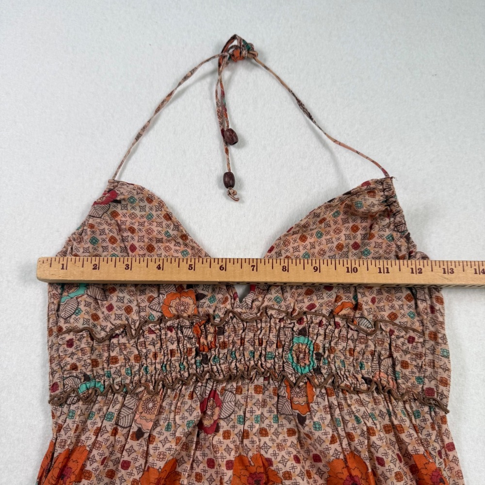 Y2K Bershka Orange Floral Paisley Halter Top Smocked Cotton Boho Womens Medium - Picture 9 of 9